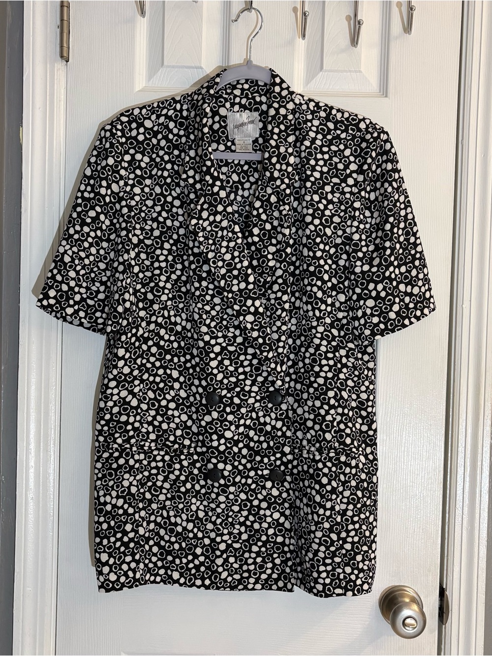 Jacqueline Ferrar VTG Double Breasted Short Sleeve Blazer Jacket Sz 8 Geometric.
